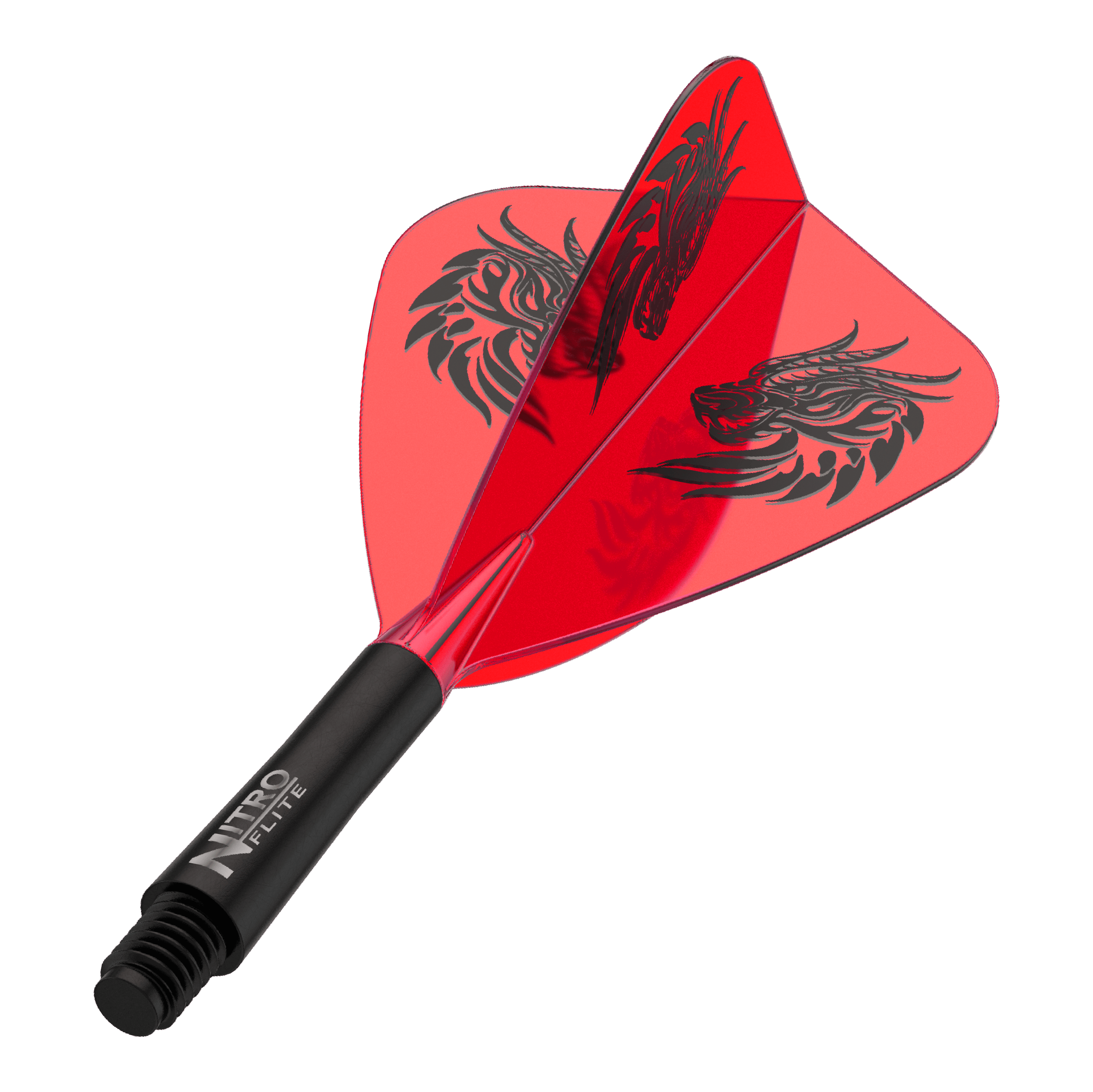 Dart-Flights zu sehen, vermutlich Jonny Clayton Kite Flights in kurzer Variante. Die Flights sind in dunklem Design gehalten.